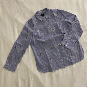 Talbots Blue & White Dragonfly Gems Blouse